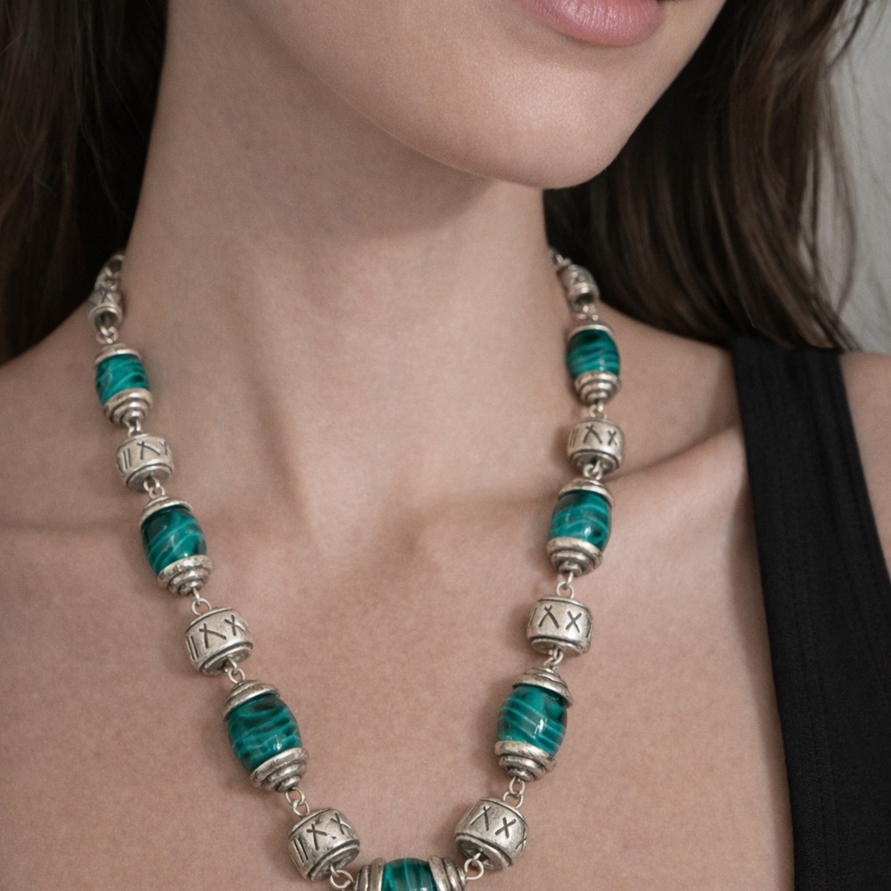 Elegant Silver and Green Beaded Necklace
